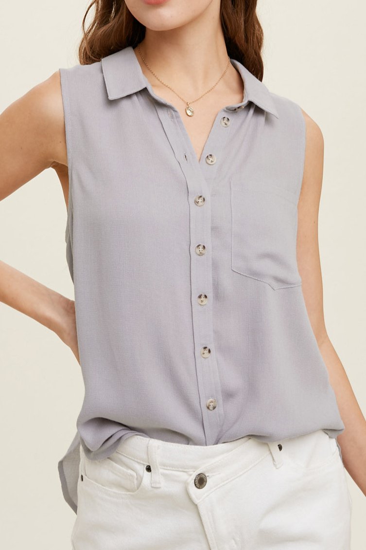 SLEEVELESS BUTTON-UP SHIRT WITH ONE POCKET | ASSORTED STYLES - MTT Collective