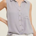 SLEEVELESS BUTTON-UP SHIRT WITH ONE POCKET | ASSORTED STYLES - MTT Collective