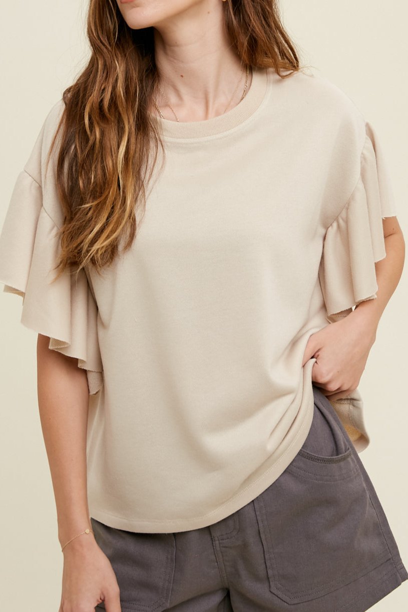 FRENCH TERRY KNIT TOP WITH RUFFLE SLEEVE | ASSORTED STYLES - MTT Collective