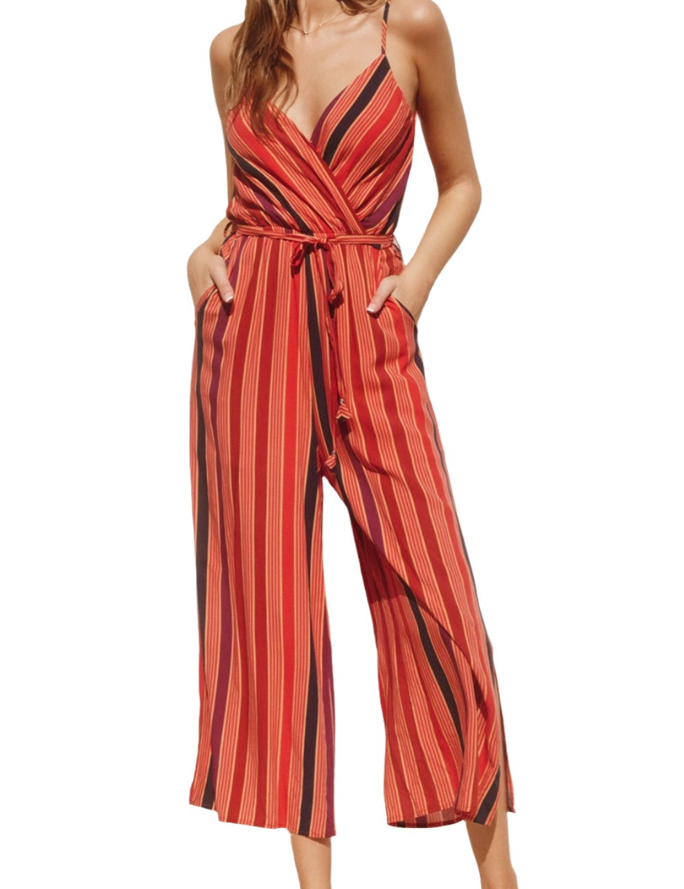 Piece of Heaven Striped Surplice Jumpsuit - MTT Collective