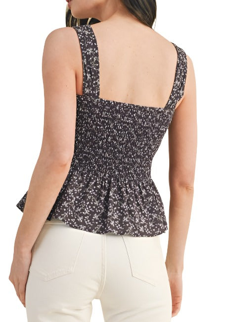 Floral Ruched Square Neck Tank Top - MTT Collective