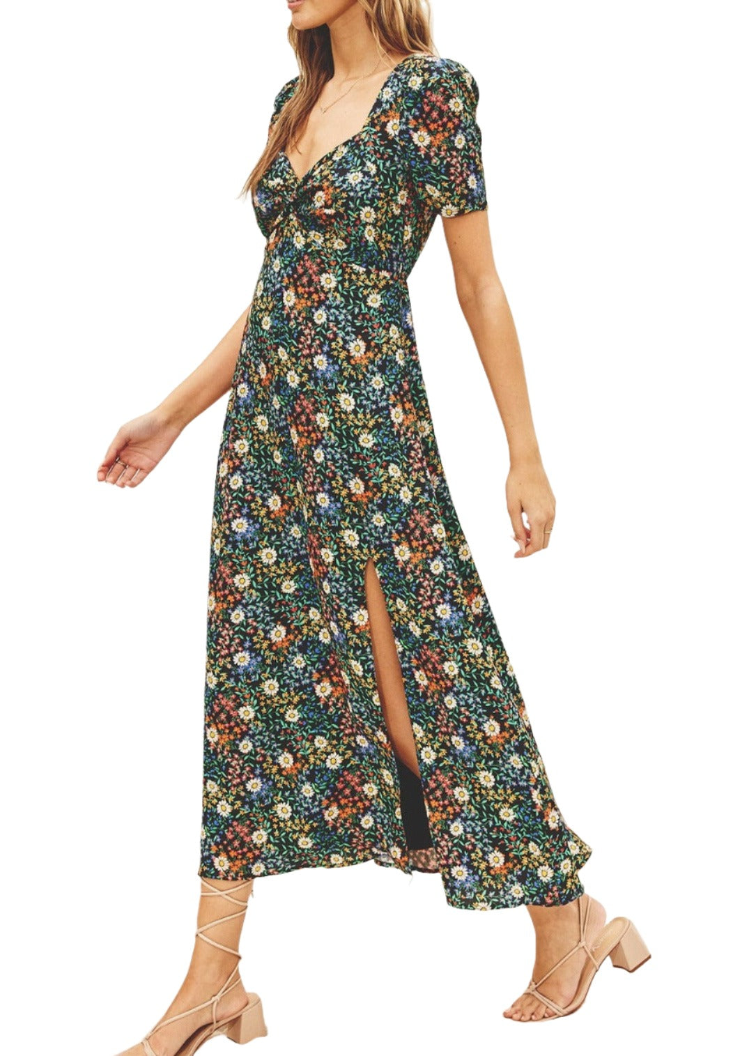 Ditsy Daisy Princess Neckline Midi Dress - MTT Collective