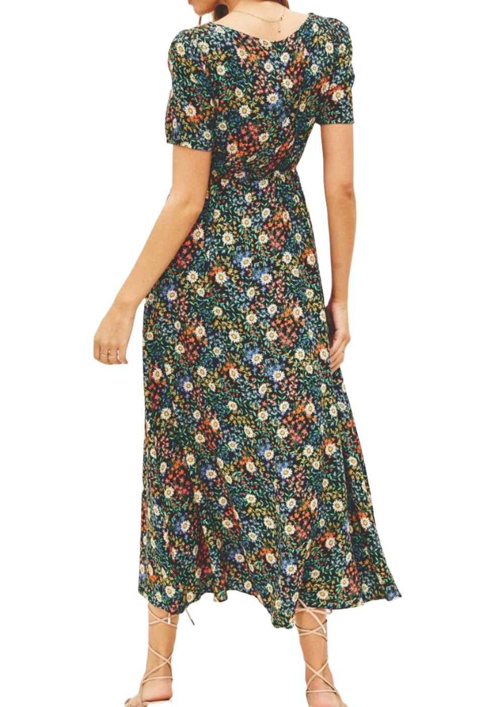 Ditsy Daisy Princess Neckline Midi Dress - MTT Collective