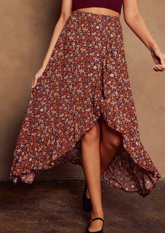 Flower Bed High-Low Ruffled Hem Skirt