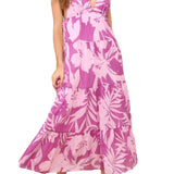 Island Attitude Pink Tropical Floral Tiered Backless Maxi Dress