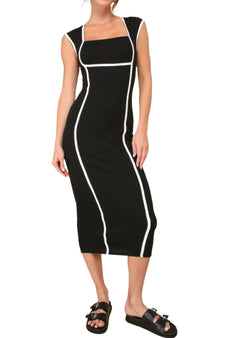Casually The Coolest Black and White Cap Sleeve Midi Dress
