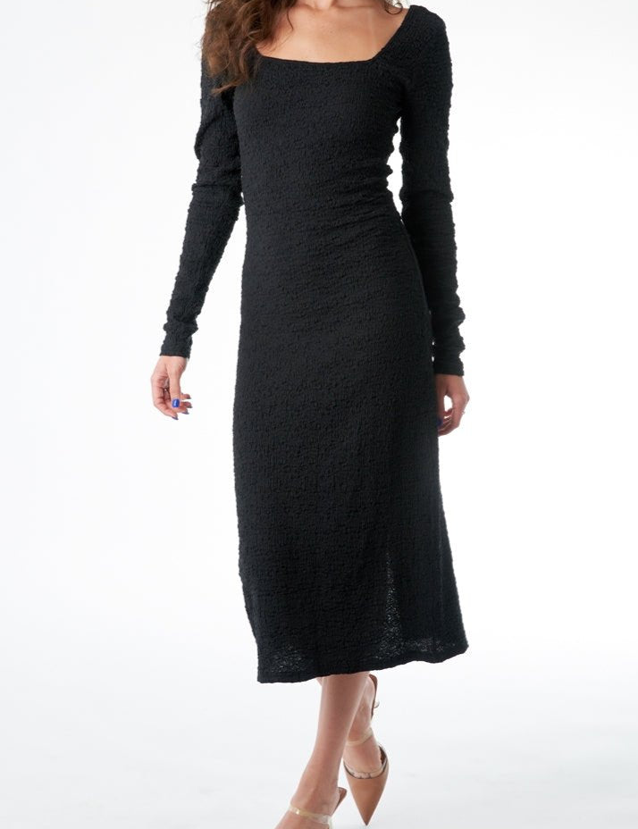 Long Sleeve Square Neck Body Con Midi Dress - MTT Collective