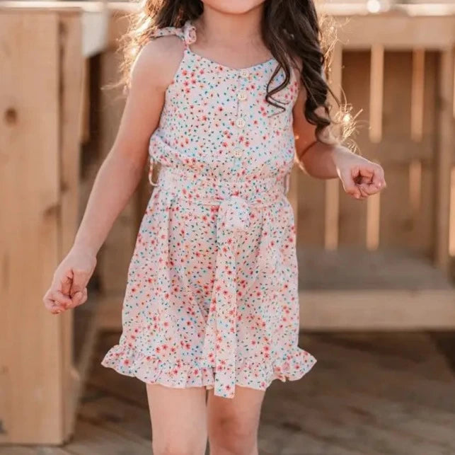 Girls Ashton Tie Strap Ruffle Romper - MTT Collective