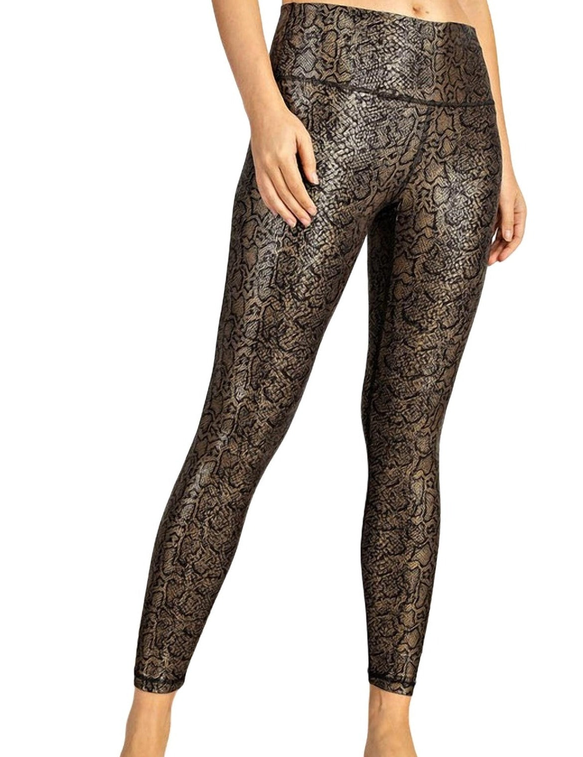 High Waist Athleisure Leggings | Anaconda Gold - MTT Collective