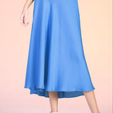 Back In Time Poly Silk Midi Swing Skirt