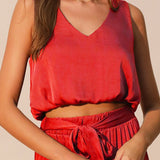 Back In Time Poly Silk V-Neck Top