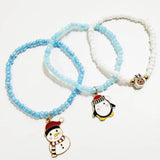 3 pcs Christmas Charm Bead Stretch Bracelet Set