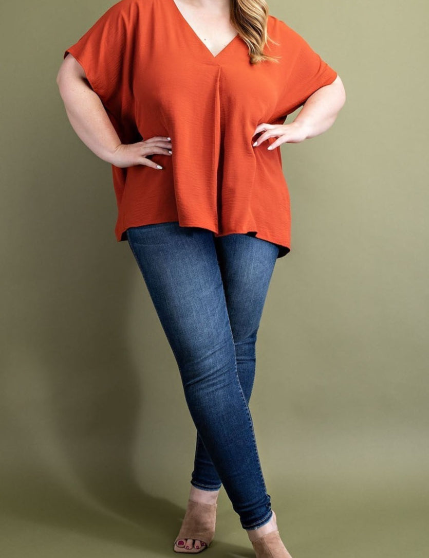 Plus Size Deep V-Neck Blouse - MTT Collective