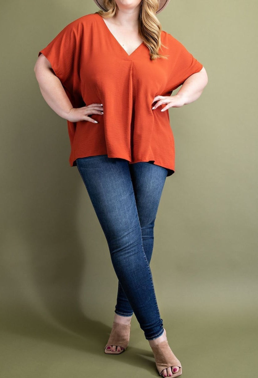 Plus Size Deep V-Neck Blouse - MTT Collective