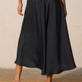 Back In Time Poly Silk Midi Swing Skirt