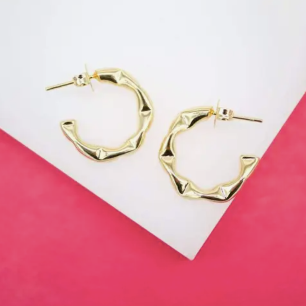 18K GOLD-FILLED THICK DENTED STYLE HOOPS STUD EARRINGS | SIZE OPTIONS - MTT Collective