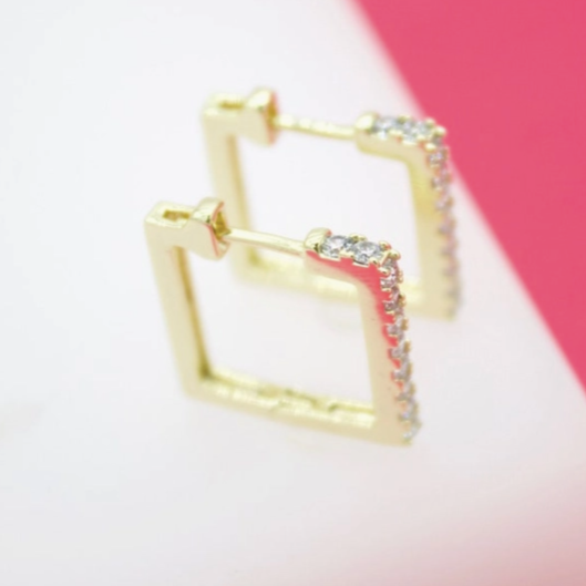 Lucy Cubic Zirconia Large Squared Huggies Earrings - MTT Collective