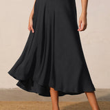 Back In Time Poly Silk Midi Swing Skirt