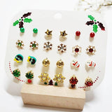 Christmas 12 Pair Multi Stud Earrings Set