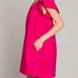 Light Poplin V-Neck Flutter Sleeve Dress - MTT Collective