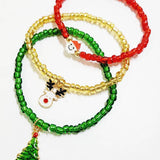 3 pcs Christmas Charm Bead Stretch Bracelet Set