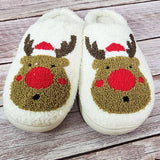 Fuzzy Christmas Reindeer Slippers