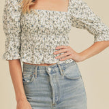 That Summer Square Neck Shirred Top